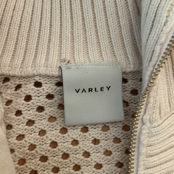 Varley Finn LongLine Cream Open Knit Jacket gold zipper - Picture 5 of 7